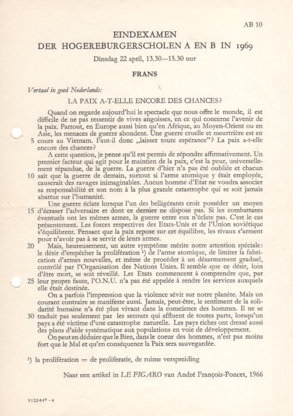 Examen Frans 1969